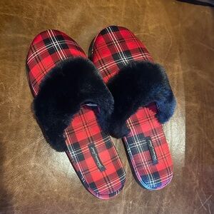 Victoria's Secret Red and Black Plaid Slippers